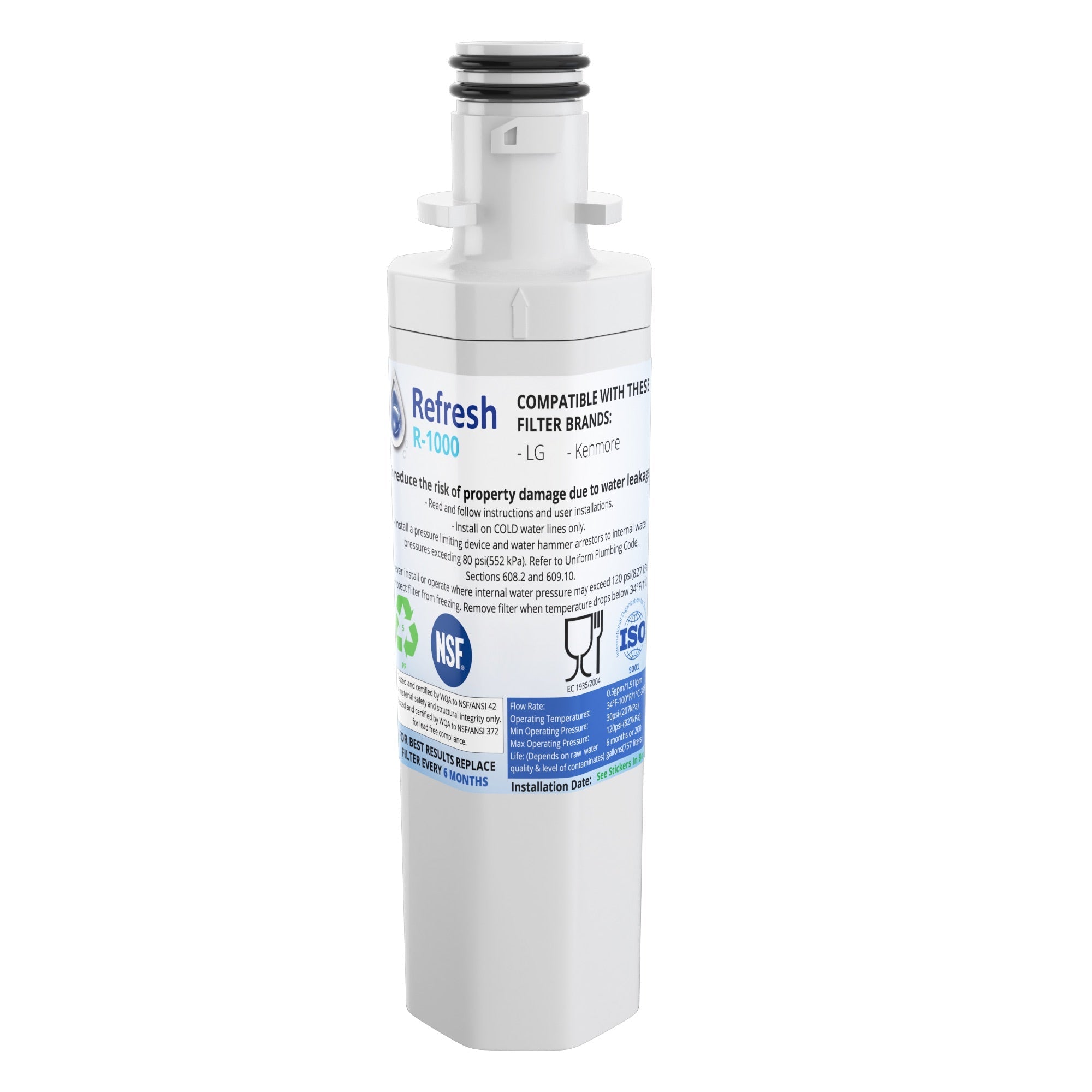 Refresh R-1000 Replacement Refrigerator Water Filter for LG LT1000P, LT1000PC, LT1000PC, MDJ64844601, ADQ74793501, ADQ74793502 and Kenmore 46-9980, 9980 and more !