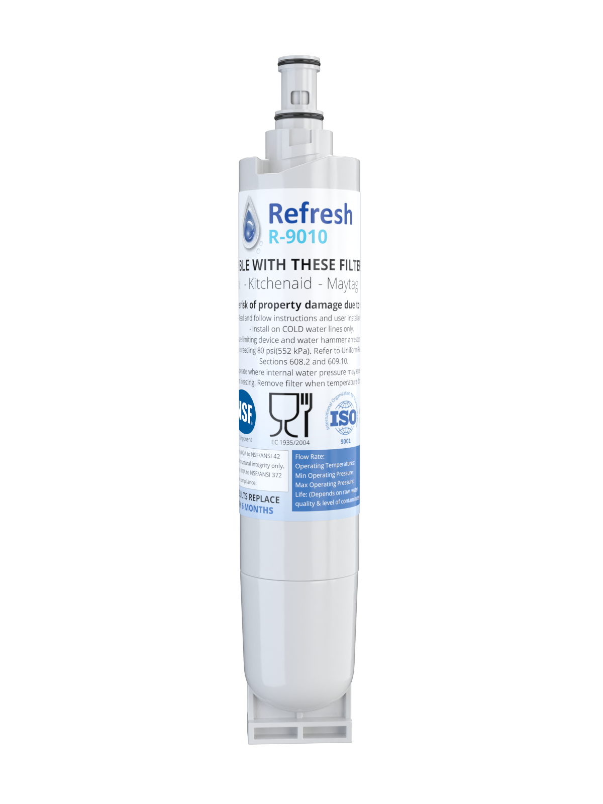 Refresh R-9010(b) Replacement Water Filter - Fits Whirlpool 4396508, 4396510, EDR5RXD1, NLC240V, Kenmore 9085, Kitchenaid, Maytag, Whirlpool Side By Side and more!
