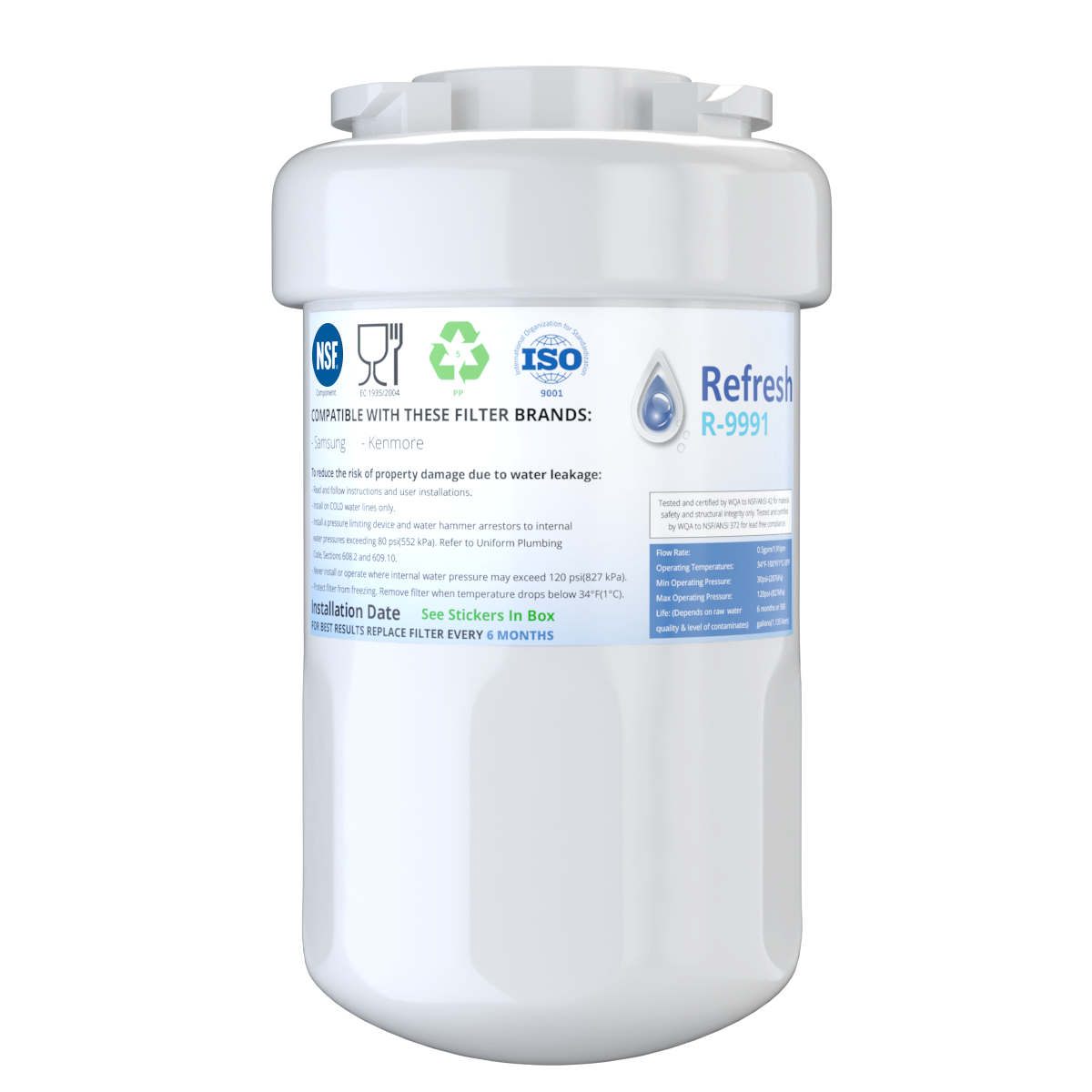 Refresh R-9991 Replacement Water Filter - Fits GE MWF Smartwater, GSE25ESHSS, GSE25ETHBB